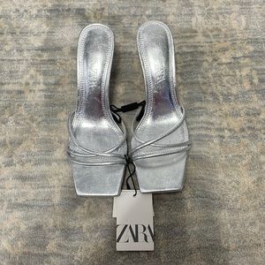 Zara metallic 36 square toe short heel